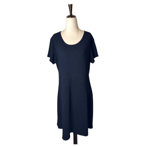 Rabbit Rabbit Rabbit Dress Women 16 Navy Blue Knit Short Sleeve Fit‎ And Flare - Picture 1 of 9